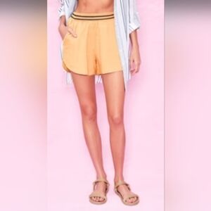 Sundry By Anthropology Soft Peach Linen Shorts W/ Black Striped Waist & Pockets